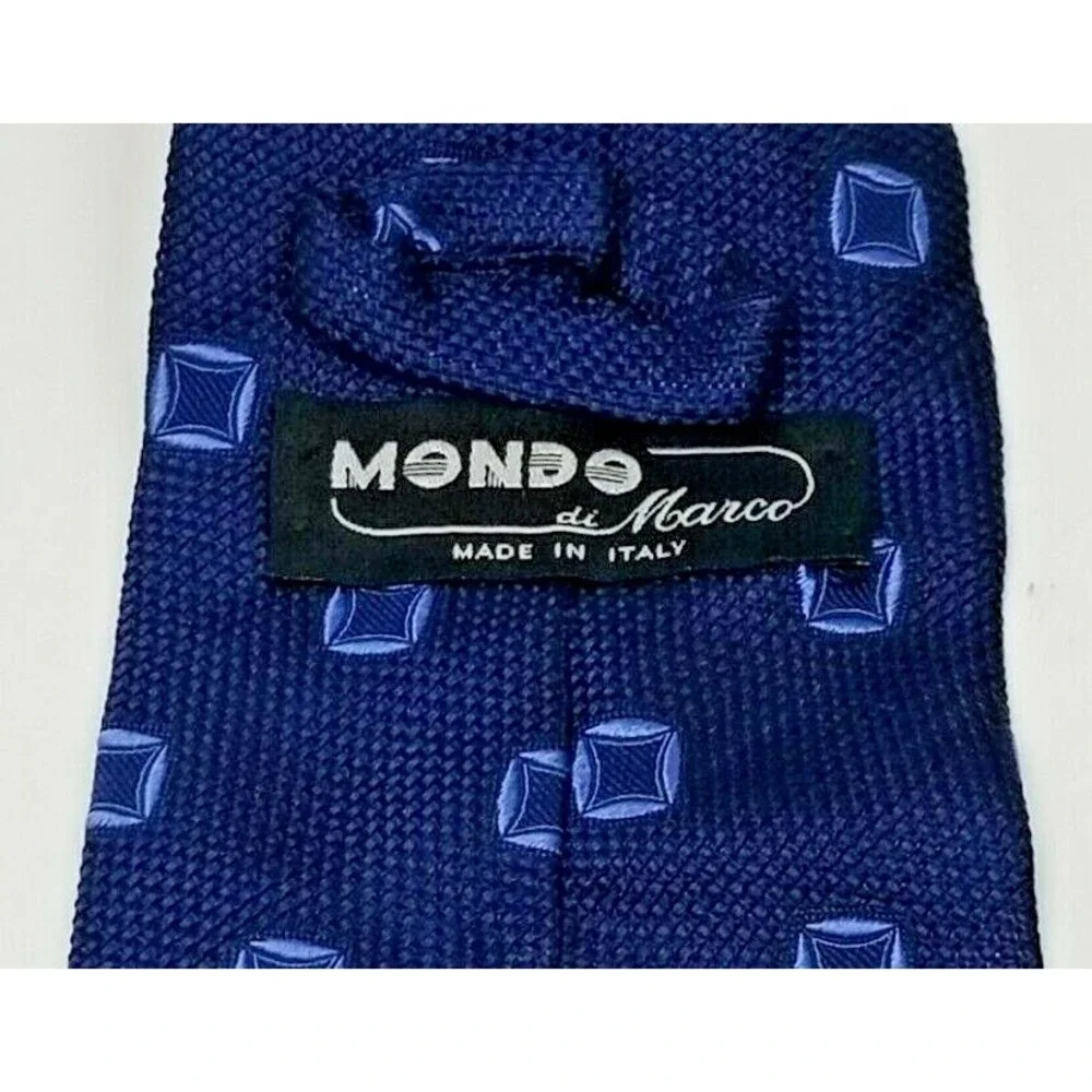 Mondo di Marco Tie, navy blue with geometric dots, silk, lined made Italy